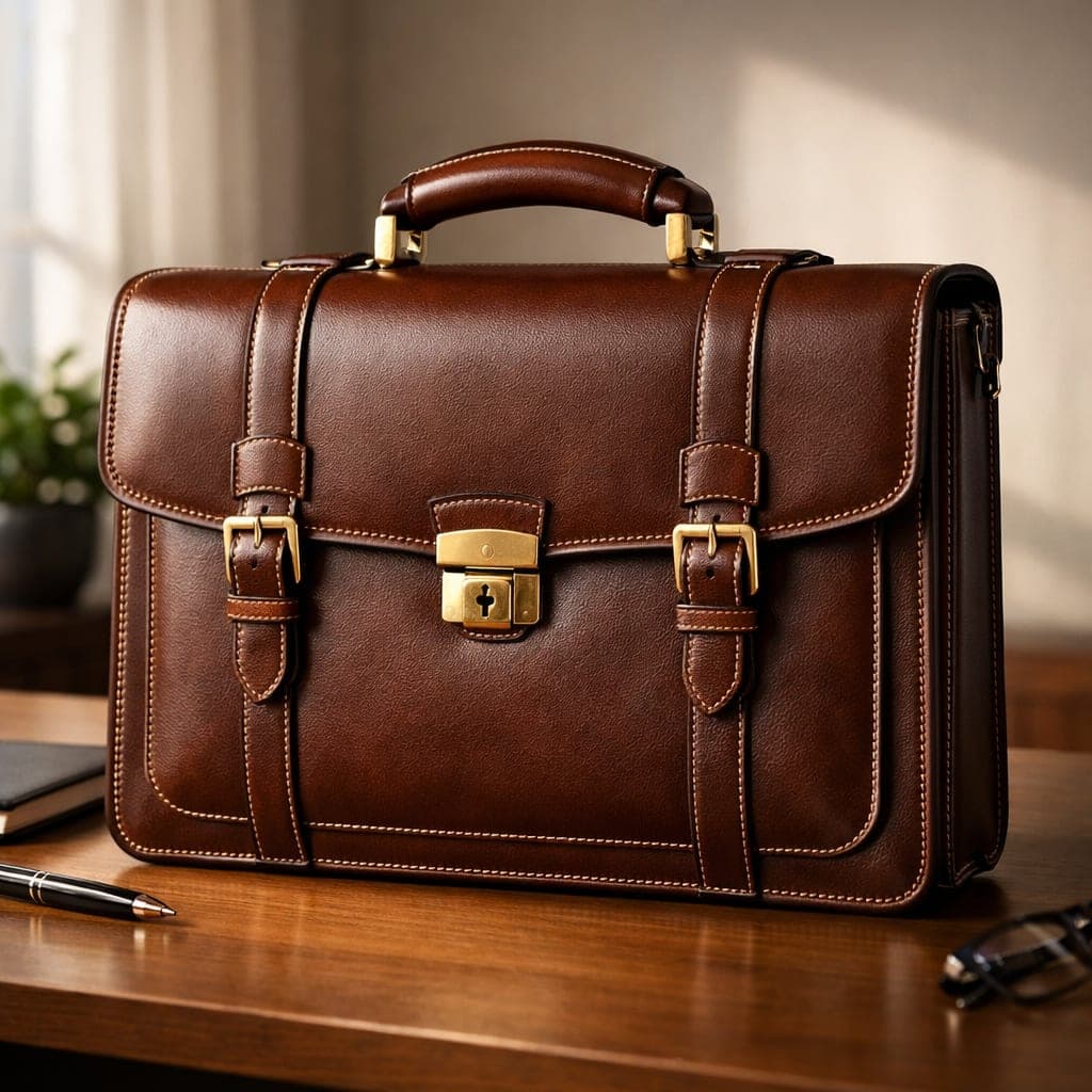 Handcrafted Professional Leather Executive Briefcase with Brass Hardware
